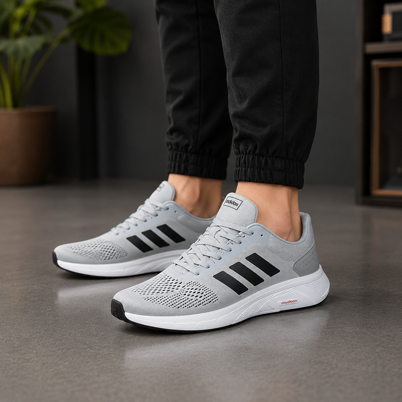 کتانی اسپرت مردانه و سایز بزرگ پا رانینگ مدل آدیداس فالکون (adidas)|سایز45-47|تنفسی|کف دوخت|طوسی — تصویر ۲