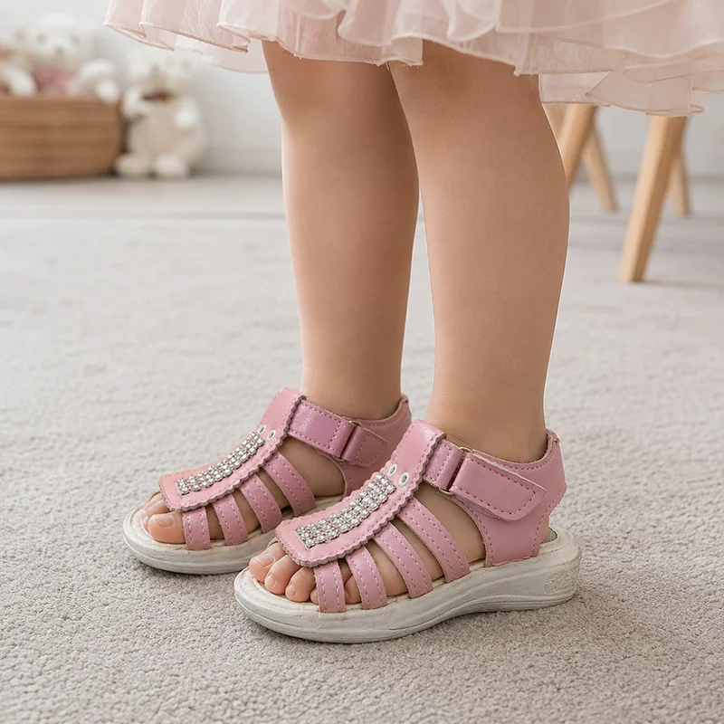 کفش صندل رکابدار تابستانی بچگانه مدل بیتا(BITA)| رنگ صورتی|20-25|چسبی|حراجی