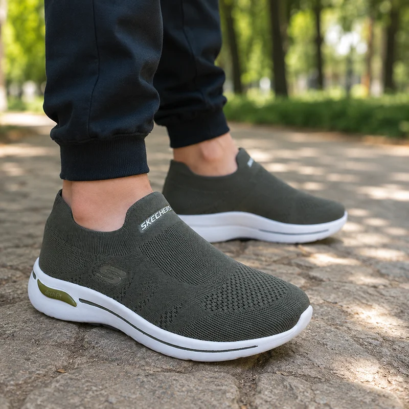 کتانی اسپرت جورابی مردانه طبی مدل اسکیچرز(SKECHERS)|رانینگ|سایز41-44|سبز-زیتونی|تنفسی — تصویر ۲