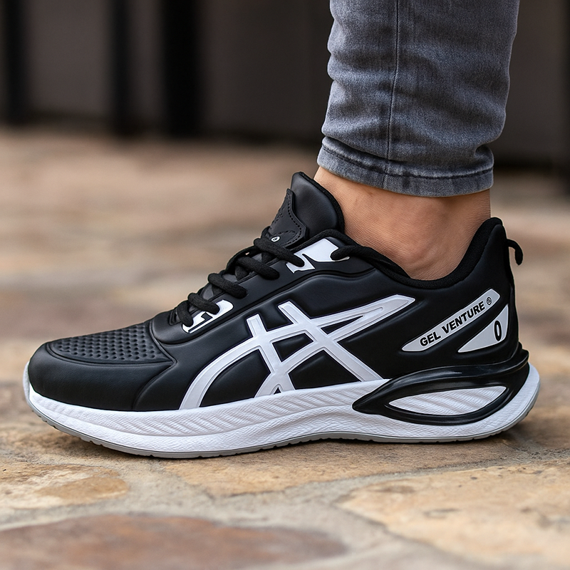 کتانی اسپرت مردانه ضد آب مشکی مدل اسیکس(GET-VENTURE6)|طبی|رانینگ|سایز41-44|کف دوخت