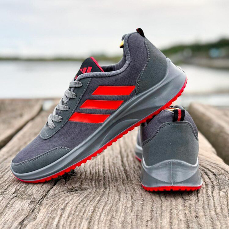 کتانی اسپرت مردانه سایزبزرگپا تزریق مدل آدیداس(ADIDAS)|سایز45-47|بندی|طوسی-قرمز