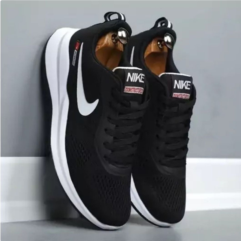 کتانی اسپرت نایک مشکی سفید مردانه و سایز بزرگ پا مدل(nike)|کد03|سایز41-48|رانینگ|تنفسی|قابل شستشو — تصویر ۳