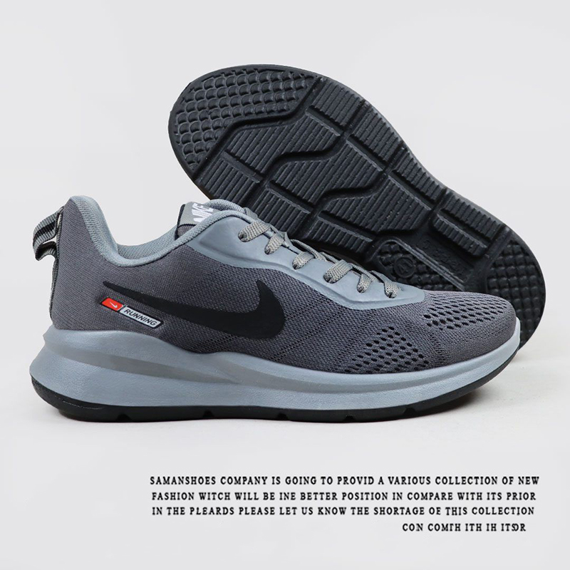 کتانی اسپرت مردانه و سایز بزرگ پا تزریق مدل نایک(nike)|کد04|سایز41-48|رانینگ |طبی| طوسی — تصویر ۴