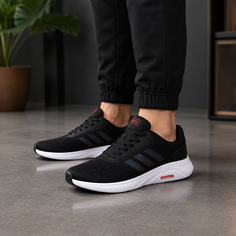 کتانی اسپرت مردانه و سایز بزرگ پا رانینگ مدل آدیداس فالکون (adidas)|سایز41-47|تنفسی|کف دوخت|مشکی-سفید — تصویر ۲