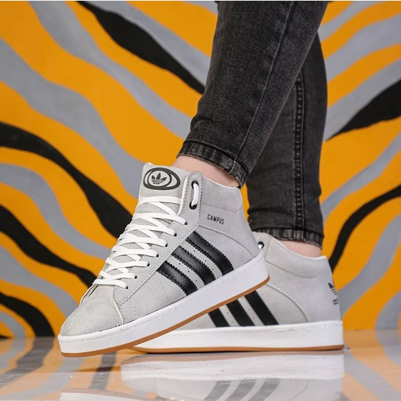 نیم بوت اسپرت ساقدار مردانه طوسی مدل (adidas campus)|سایز41-44|دوردوخت|بندی