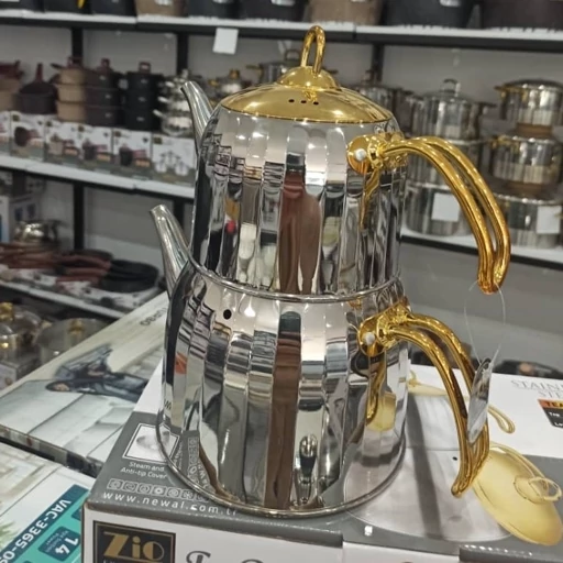کتری و قوری دسته طلایی زیو مدل ZTS-1814 — تصویر ۳