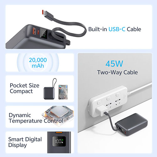 پاوربانک کیو سی وای QCY PB20A 45W PowerBank 20000mAh — تصویر ۴