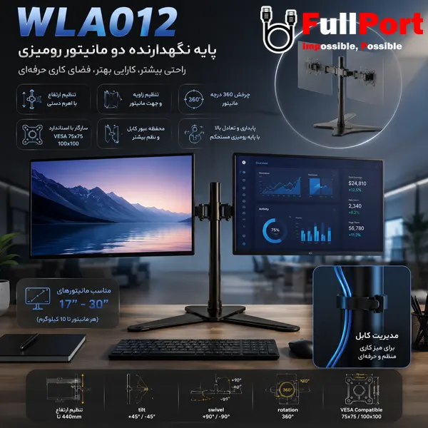 پایه نگهدارنده دو مانیتور ERGO مدل WLA012 — تصویر ۴