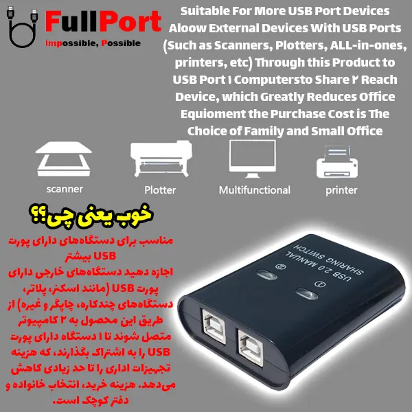 سوئیچ پرینتر 2 خروجی دستی USB2.0 فرانت مدل FN-U2PSW21 — تصویر ۷