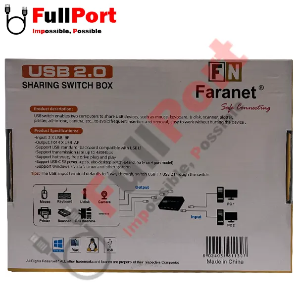 سوئیچ پرینتر 2 خروجی دستی USB2.0 فرانت مدل FN-U2PSW21 — تصویر ۸