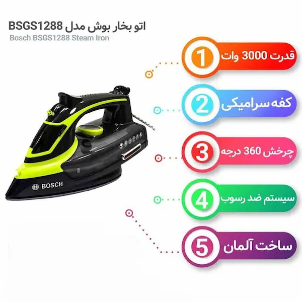 اتو بخار بوش مدل BSGS1288 توان 3000 وات — تصویر ۶
