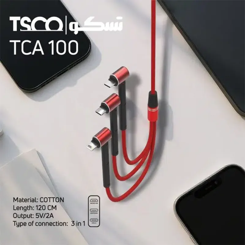 کابل شارژ چند کاره تایپ سی، لایتنینگ و اندروید تسکو مدل TCA 100 — تصویر ۶