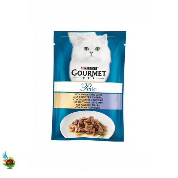 پوچ گربه گورمت پرل طعم بوقلمون و بره Purina gourmet perle with turkey and lamb وزن ۸۵ گرم