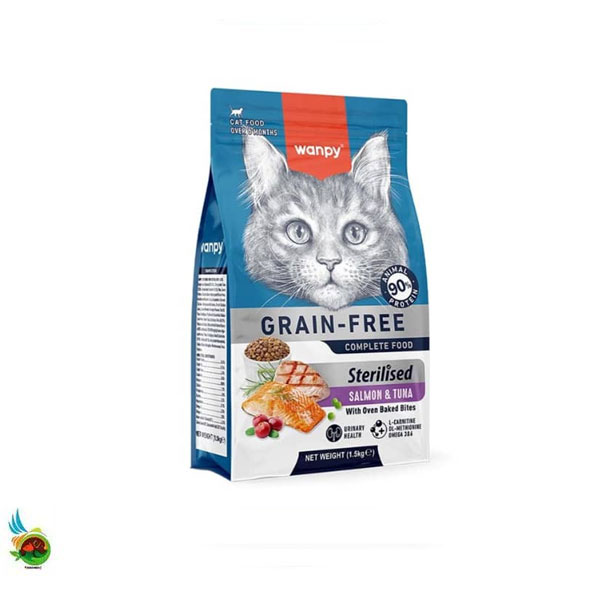 غذای خشک گربه عقیم ونپی بدون غلات طعم سالمون و تن Wanpy adult cat sterilised grain free with salmon &amp; tun (فله ای)