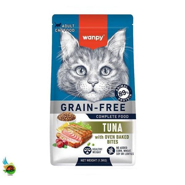 غذای خشک گربه بالغ ونپی طعم تن بدون غلات Wanpy adult cat food with tuna وزن ۸ کیلوگرم