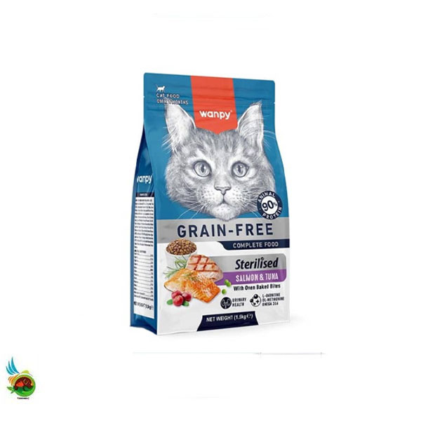 غذای خشک گربه عقیم ونپی بدون غلات طعم سالمون و تن Wanpy adult cat sterilised grain free with salmon &amp; tun وزن ۸ کیلوگرم