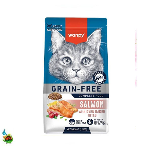 غذای خشک گربه بالغ ونپی طعم سالمون بدون غلات Wanpy adult cat food with salmon وزن ۸ کیلوگرم