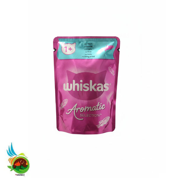 پوچ گربه بالغ آروماتیک سلکشن ویسکاس طعم قزل آلا Whiskas with trout وزن ۸۵ گرم