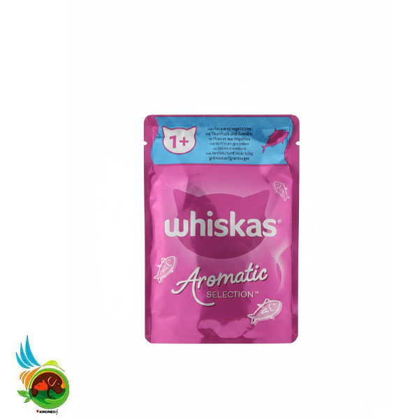 پوچ گربه بالغ آروماتیک سلکشن ویسکاس طعم تن و سبزیجات Whiskas with tuna and vegetables وزن ۸۵ گرم