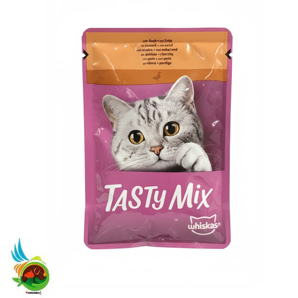 پوچ گربه بالغ ویسکاس تیستی میکس طعم بوقلمون Whiskas tasty mix with turkey وزن ۸۵ گرم