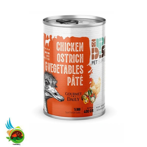 کنسرو پته سگ بالغ دی پی اس با طعم مرغ، شترمرغ و سبزیجات DPS adult dog canned food chicken and ostrich &amp; vegetables وزن 430 گرم — تصویر ۲