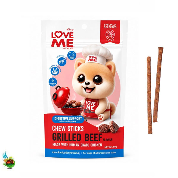 تشویقی مدادی سگ لاومی با طعم گوشت کبابی LOVE ME digestive support chew sticks grilled beef flavour وزن ۶۰ گرم