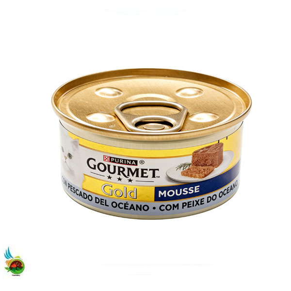 کنسرو پته گربه گورمت با طعم ماهی اقیانوسی Gourmet gold mousse ocean fish وزن ۸۵ گرم