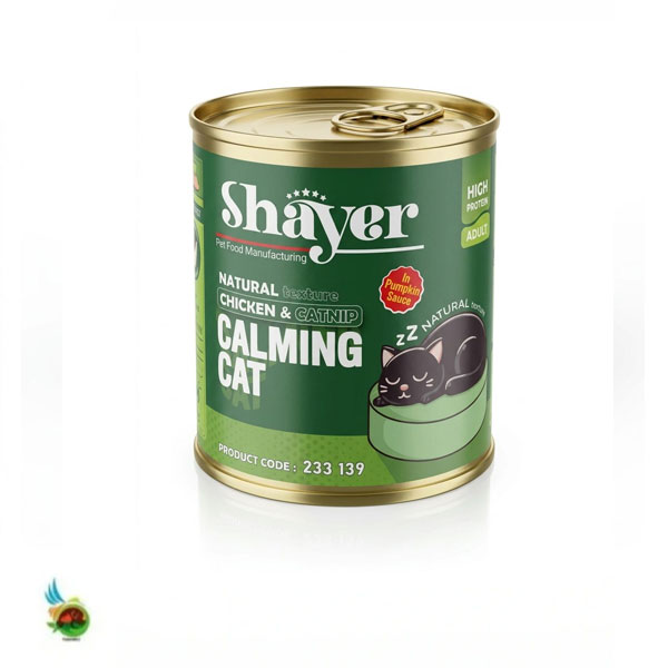 کنسرو نچرال آرامبخش گربه شایر طعم مرغ و کت نیپ Shayer natural chicken &amp; catnip calming cat وزن ۳۰۰ گرم