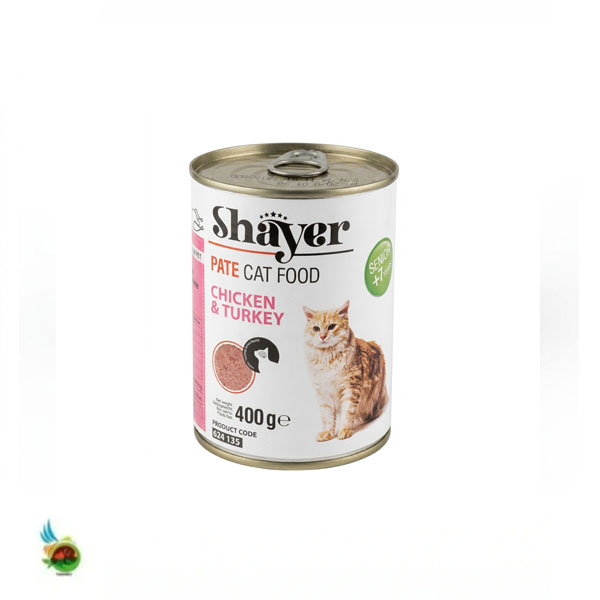 کنسرو پته سنیور گربه شایر طعم مرغ و بوقلمون Shayer pate cat food chicken &amp; turkey وزن ۴۰۰ گرم — تصویر ۲