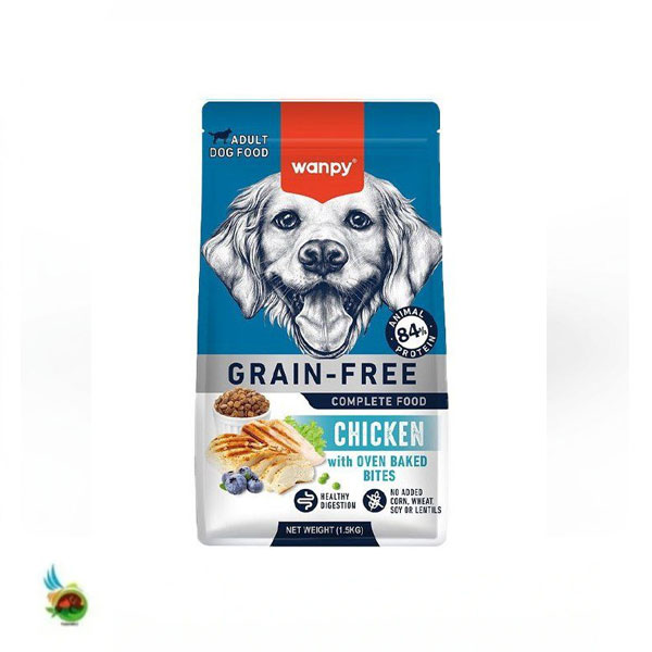 غذای خشک سگ بالغ ونپی بدون غلات طعم مرغ Wanpy adult dog food grain free with chicken وزن ۱۲ کیلوگرم