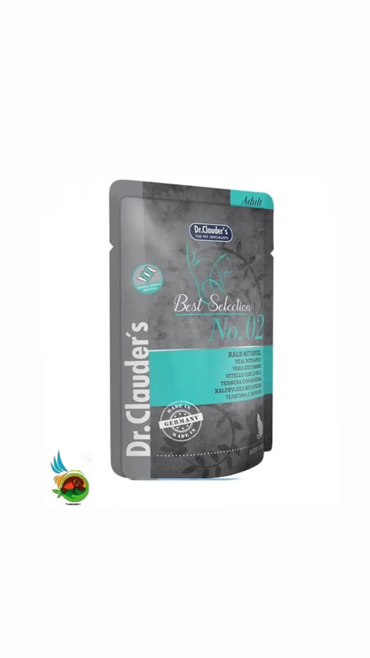 پوچ گربه بالغ دکتر کلادرز مدل سلکشن طعم گوساله و سیب Dr.clauders best selection veal with apple وزن ۸۵ گرم — تصویر ۲
