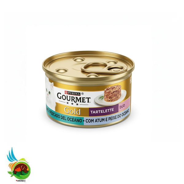 کنسرو کیکی گربه گورمت طعم تن و ماهی اقیانوسی Gourmet gold with tuna &amp; ocean fish وزن ۸۵ گرم