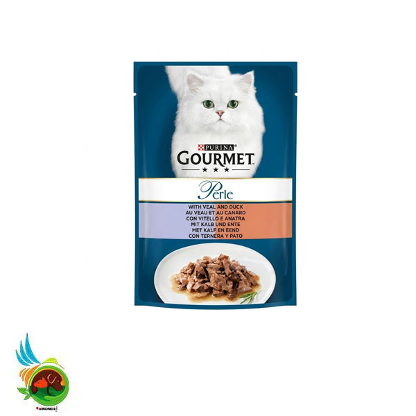 پوچ گربه گورمت پرل طعم گوساله و اردک Purina gourmet perle with veal and duck وزن ۸۵ گرم