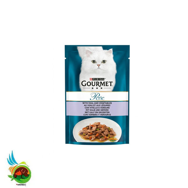 پوچ گربه گورمت پرل طعم گوساله و سبزیجات Purina gourmet perle with veal and vegetables وزن ۸۵ گرم