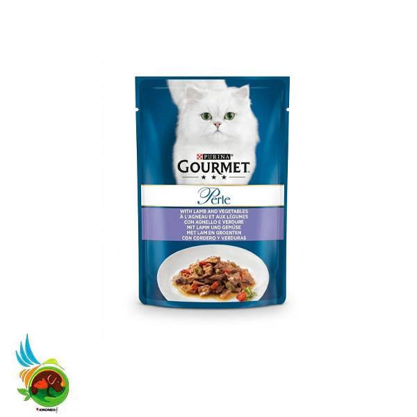 پوچ گربه گورمت پرل طعم بره و سبزیجات Purina gourmet perle with lamb and vegetables وزن ۸۵ گرم