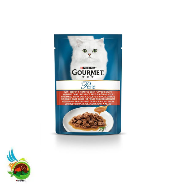 پوچ گربه گورمت پرل طعم گوشت در سس گوشت کبابی Purina gourmet perle with beef in a roasted beef flavour gravy وزن ۸۵ گرم
