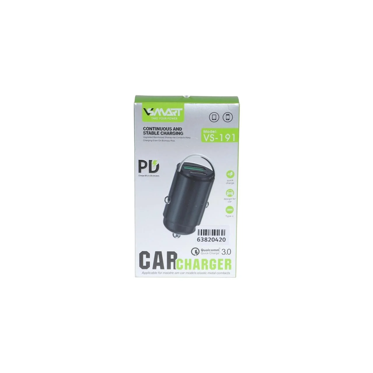 شارژر فندکی PD و فست دو پورت Vsmart مدل VS-191 – مشکی – ASP (گارانتی شش ماهه آروین)