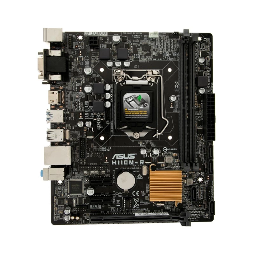 مادربرد Asus H110M‑R سوکت LGA1151 چیپست Intel H110 فرم فاکتور Micro‑ATX با پشتیبانی از حافظه DDR4 مناسب پردازنده‌های نسل 6 و 7 اینتل استوک