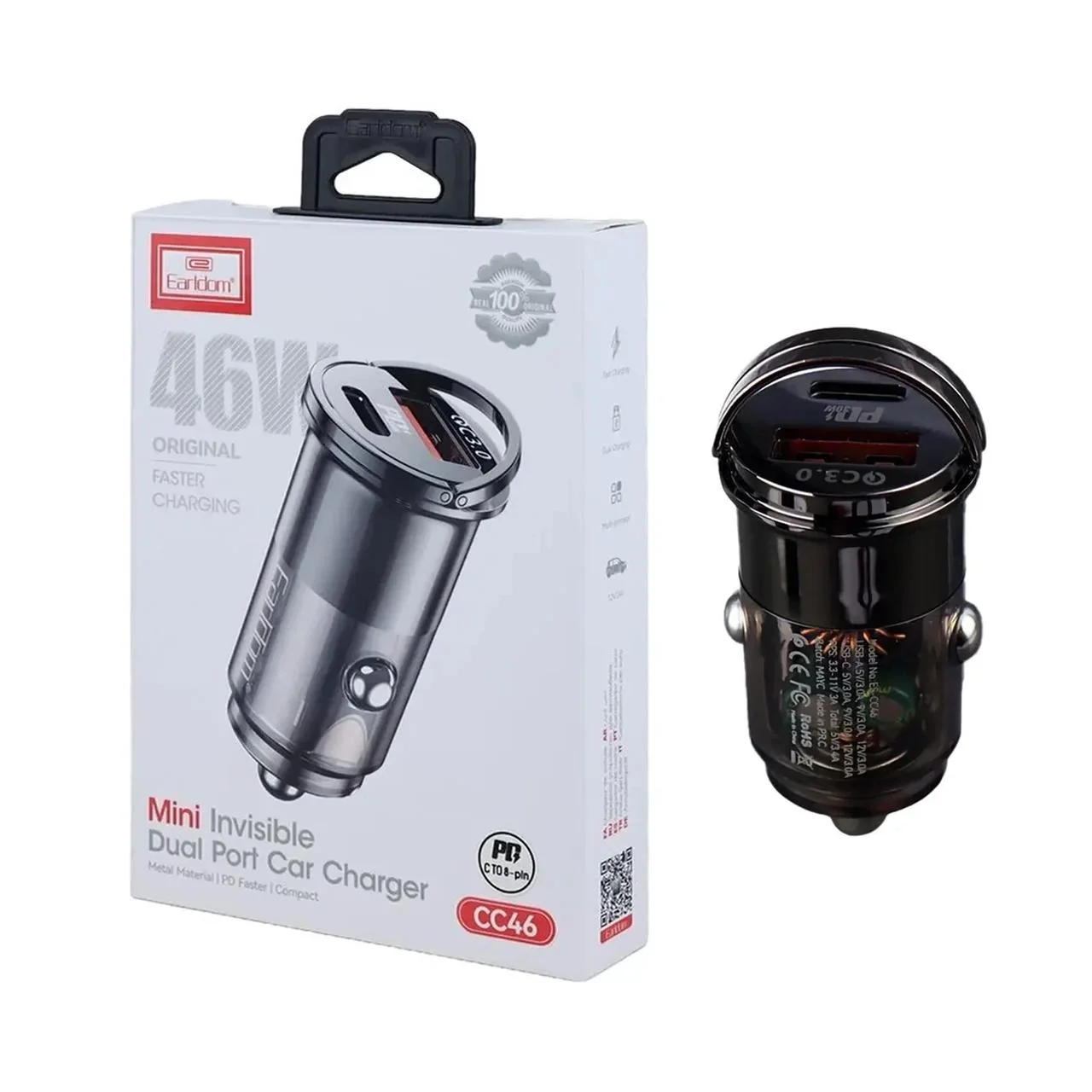 شارژر فندکی PD و فست دو پورت Earldom مدل CC46 46W – مشکی