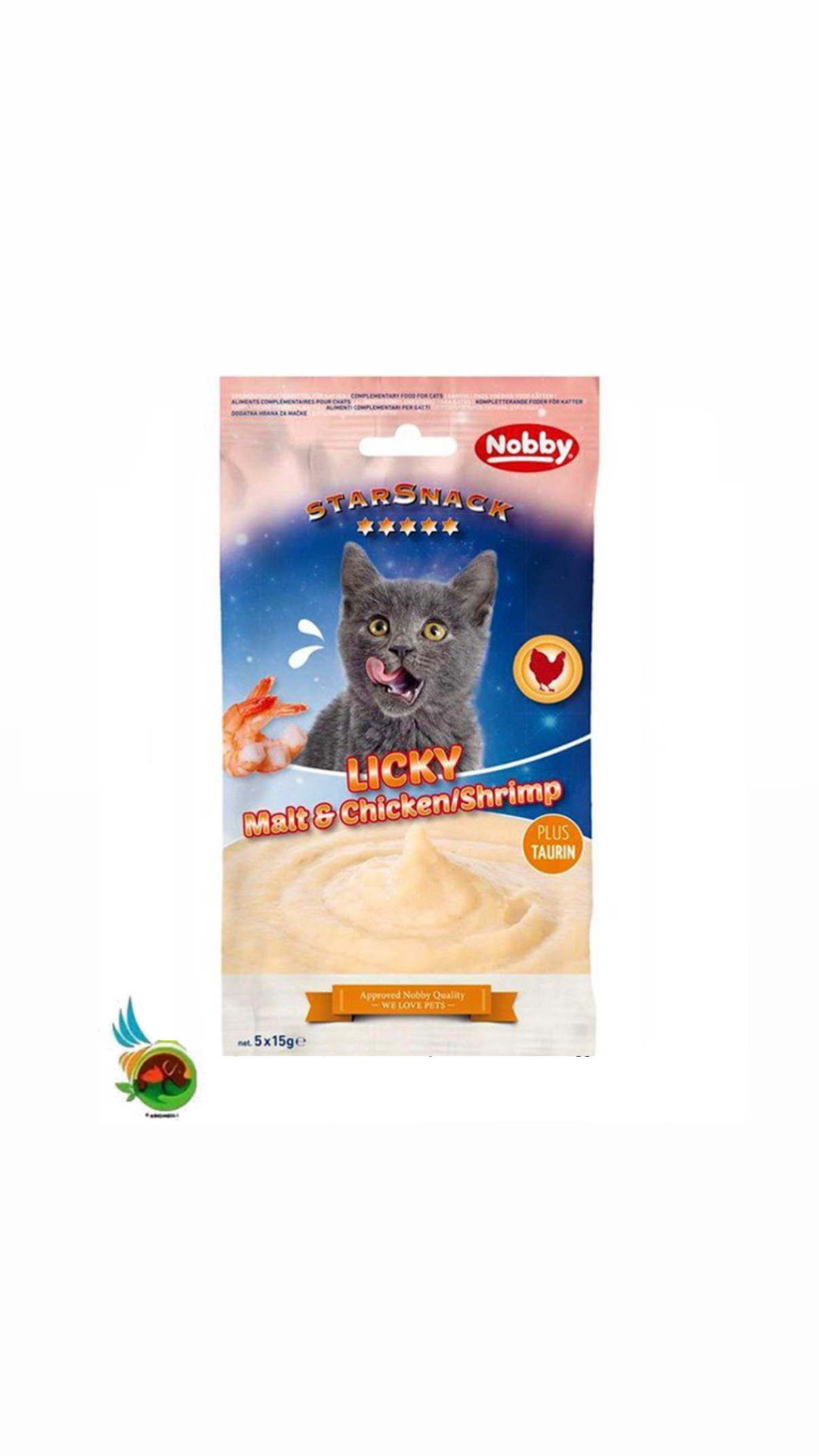 بستنی گربه تائورین دار نوبی طعم مالت، مرغ و میگو Nobby licky malt &amp; chicken and shrimp بسته ۵ عددی — تصویر ۲