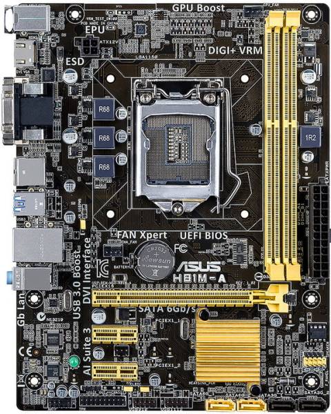 مادربرد ASUS H81M‑A سوکت LGA1150 چیپست Intel H81 فرم فاکتور Micro‑ATX با پشتیبانی از پردازنده‌های نسل چهارم اینتل و حافظه DDR3 استوک