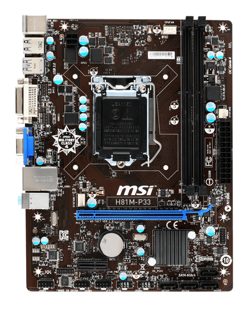 مادربرد MSI H81M‑P33 سوکت LGA1150 چیپست Intel H81 فرم فاکتور Micro‑ATX با پشتیبانی از پردازنده‌های نسل چهارم اینتل و حافظه DDR3 استوک