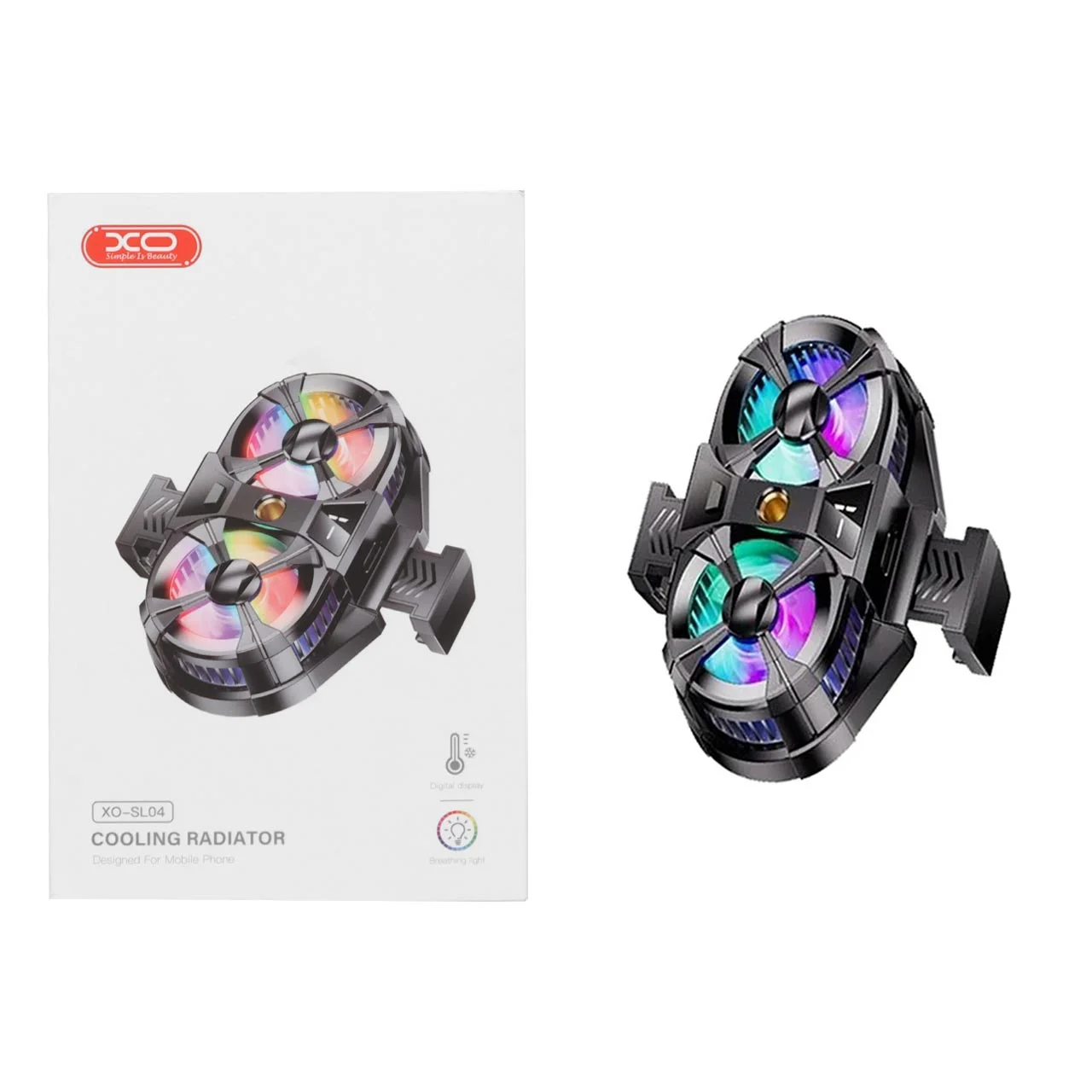 فن خنک کننده گوشی موبایل XO مدل XO-SL04 – مشکی (دارای نورپردازی RGB)