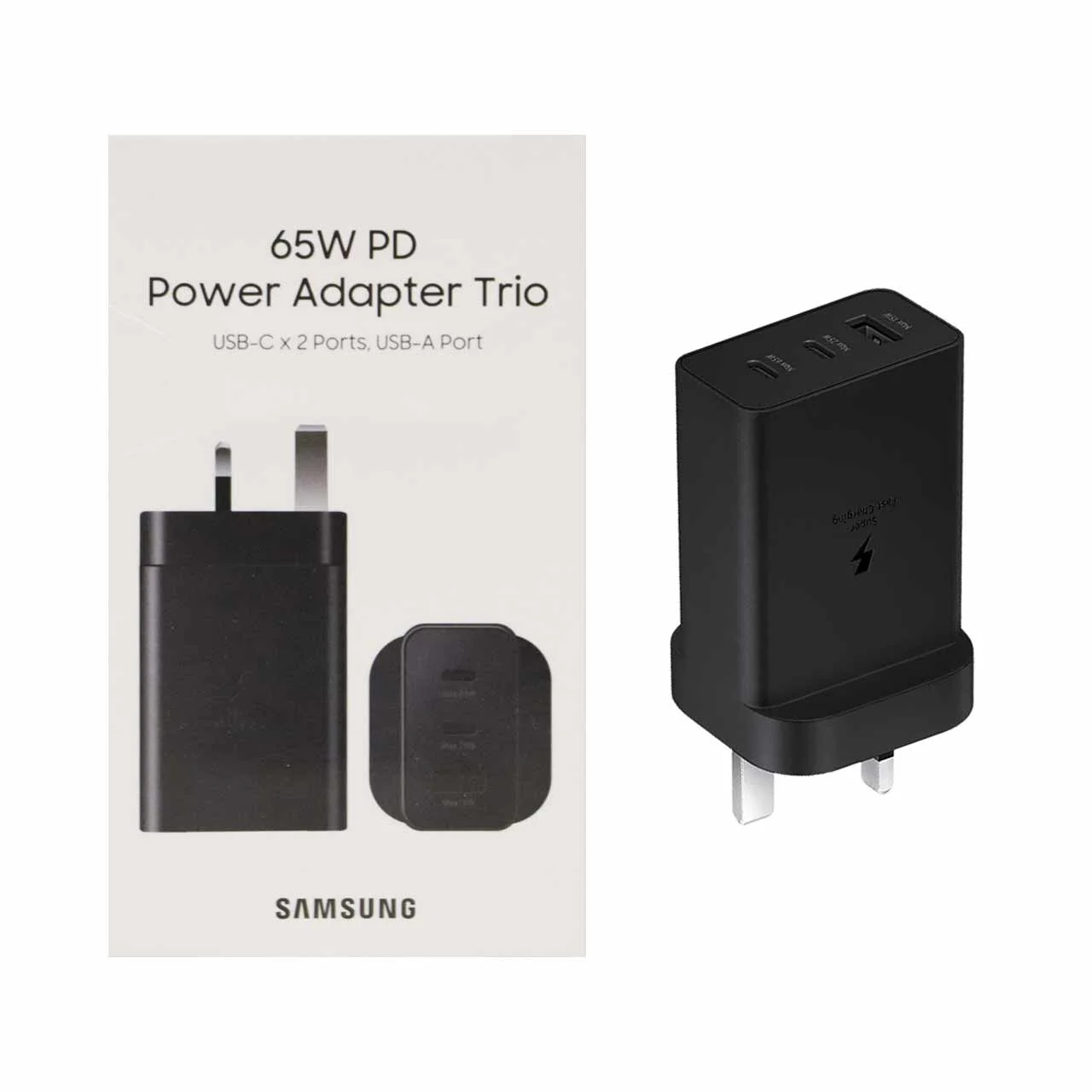 شارژر دیواری سه پین PD و فست سه پورت Samsung مدل EP-T6530 65W – مشکی – اصل چین (گارانتی 18 ماهه تعویض اچ دی سرویس )