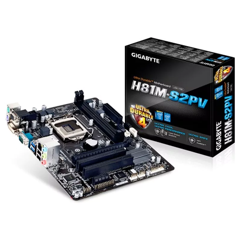 مادربرد Gigabyte GA‑H81M‑S2PV سوکت LGA1150 چیپست Intel H81 فرم فاکتور Micro‑ATX با پشتیبانی از پردازنده‌های نسل چهارم اینتل و حافظه DDR3 استوک — تصویر ۴