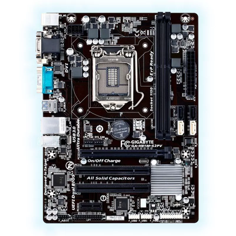 مادربرد Gigabyte GA‑H81M‑S2PV سوکت LGA1150 چیپست Intel H81 فرم فاکتور Micro‑ATX با پشتیبانی از پردازنده‌های نسل چهارم اینتل و حافظه DDR3 استوک