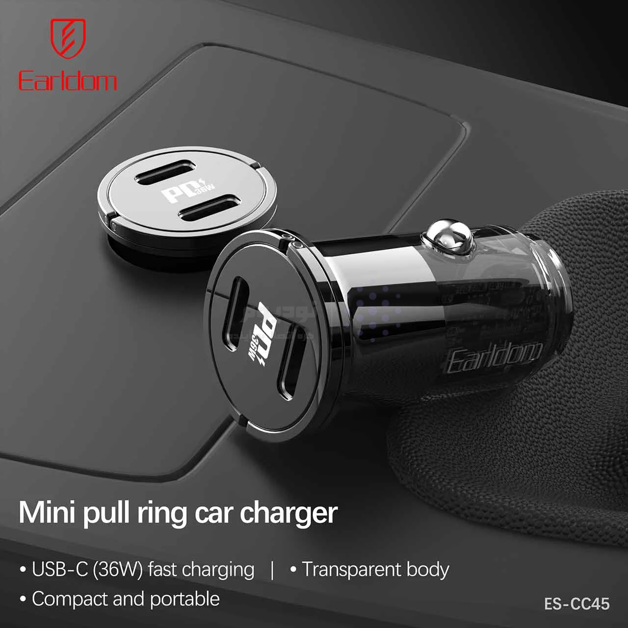 شارژر فندکی PD و فست دو پورت Earldom مدل CC45 36W – مشکی — تصویر ۳