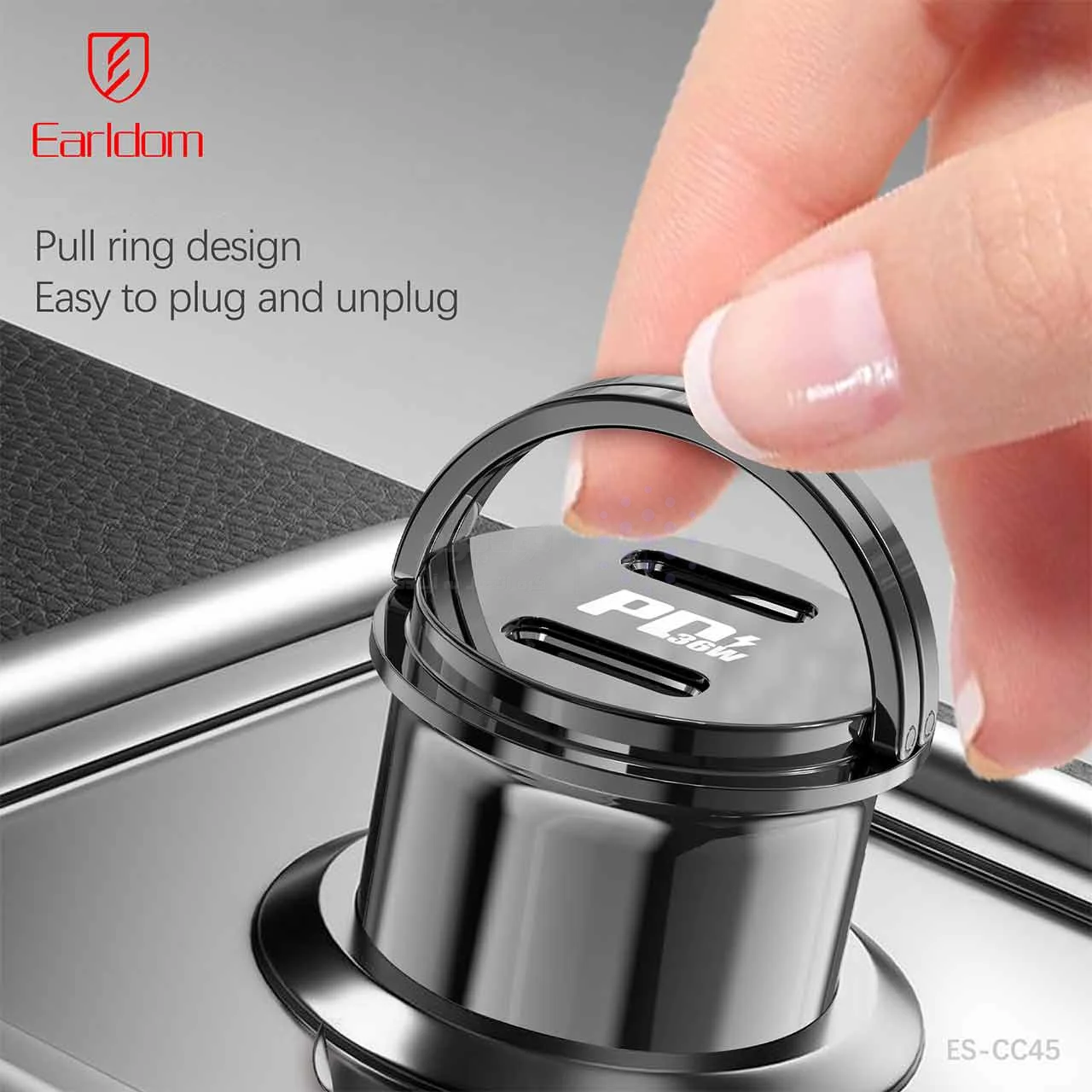 شارژر فندکی PD و فست دو پورت Earldom مدل CC45 36W – مشکی — تصویر ۵