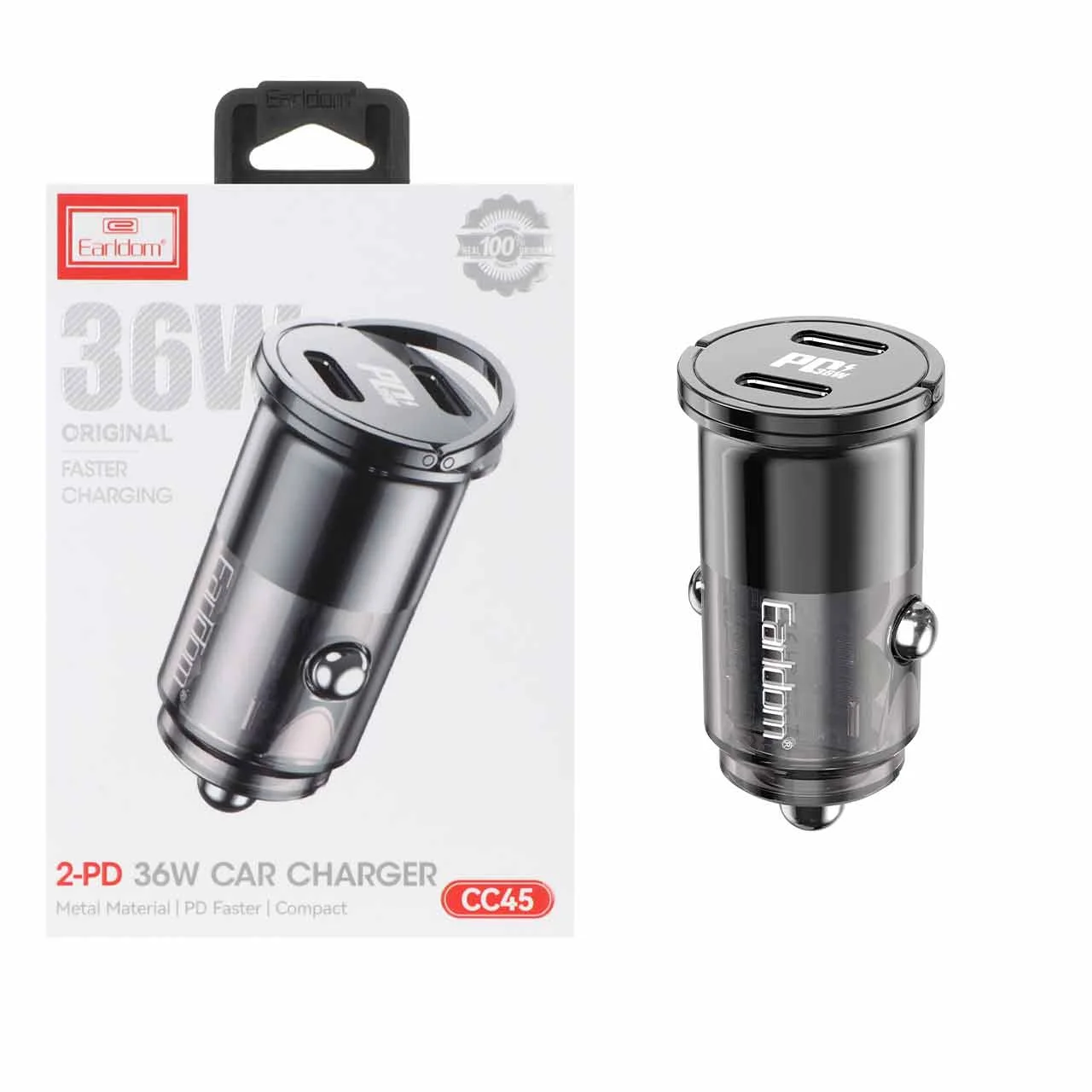 شارژر فندکی PD و فست دو پورت Earldom مدل CC45 36W – مشکی