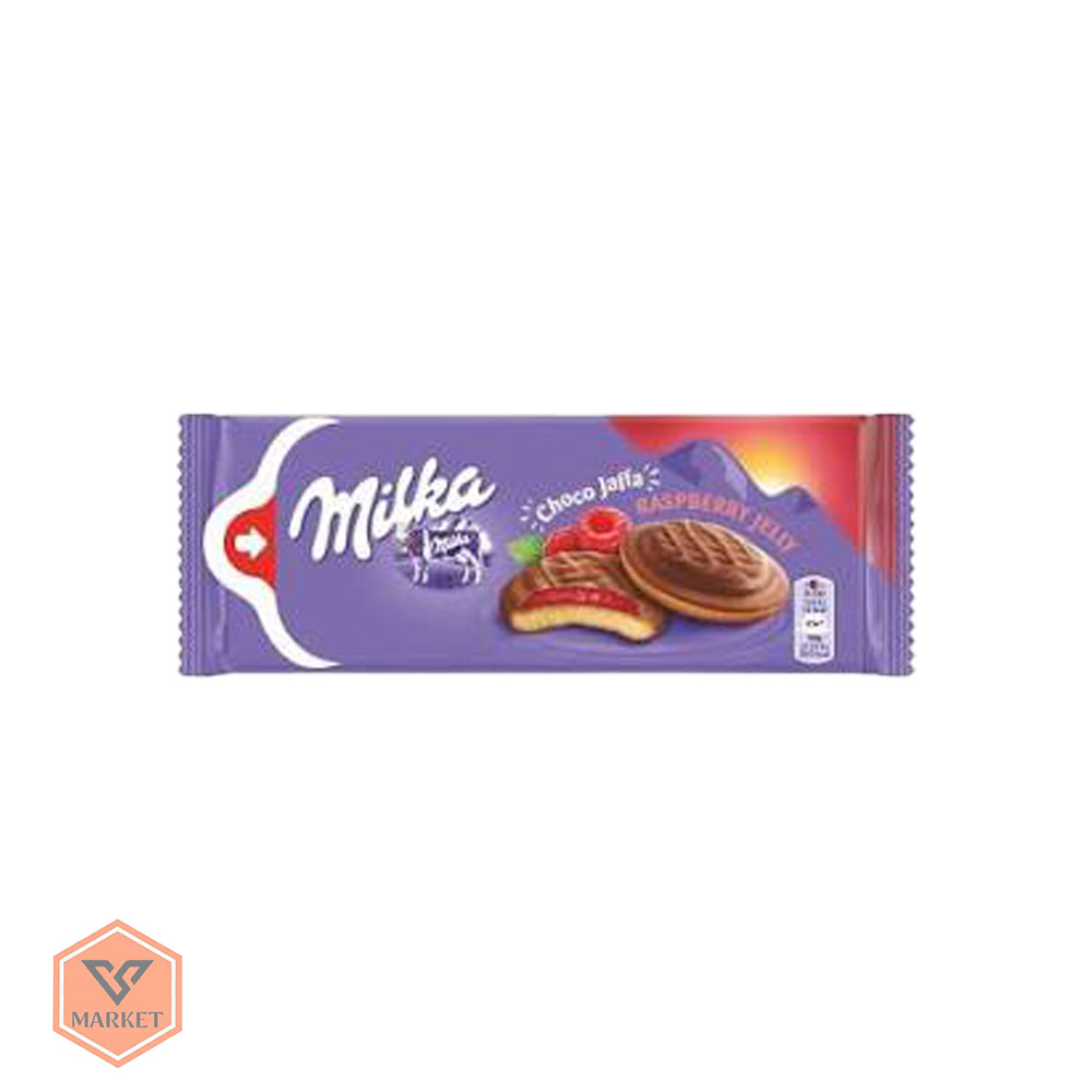 بیسکویت شکلاتی میلکا با ژله تمشک (Milka Choco Jaffa Raspberry) – ۱۲۸ گرمی — تصویر ۲
